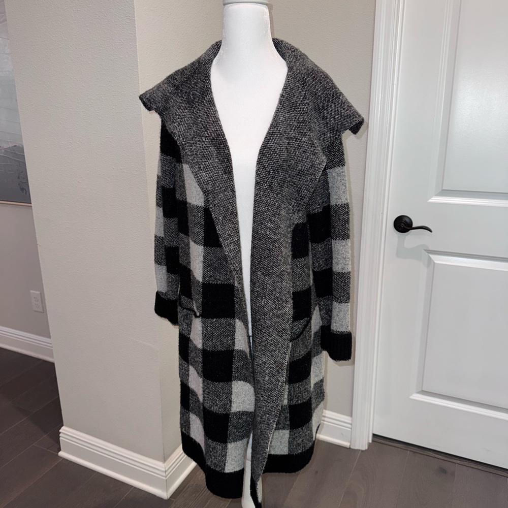Anthropologie Black and Gray Checkered Coat